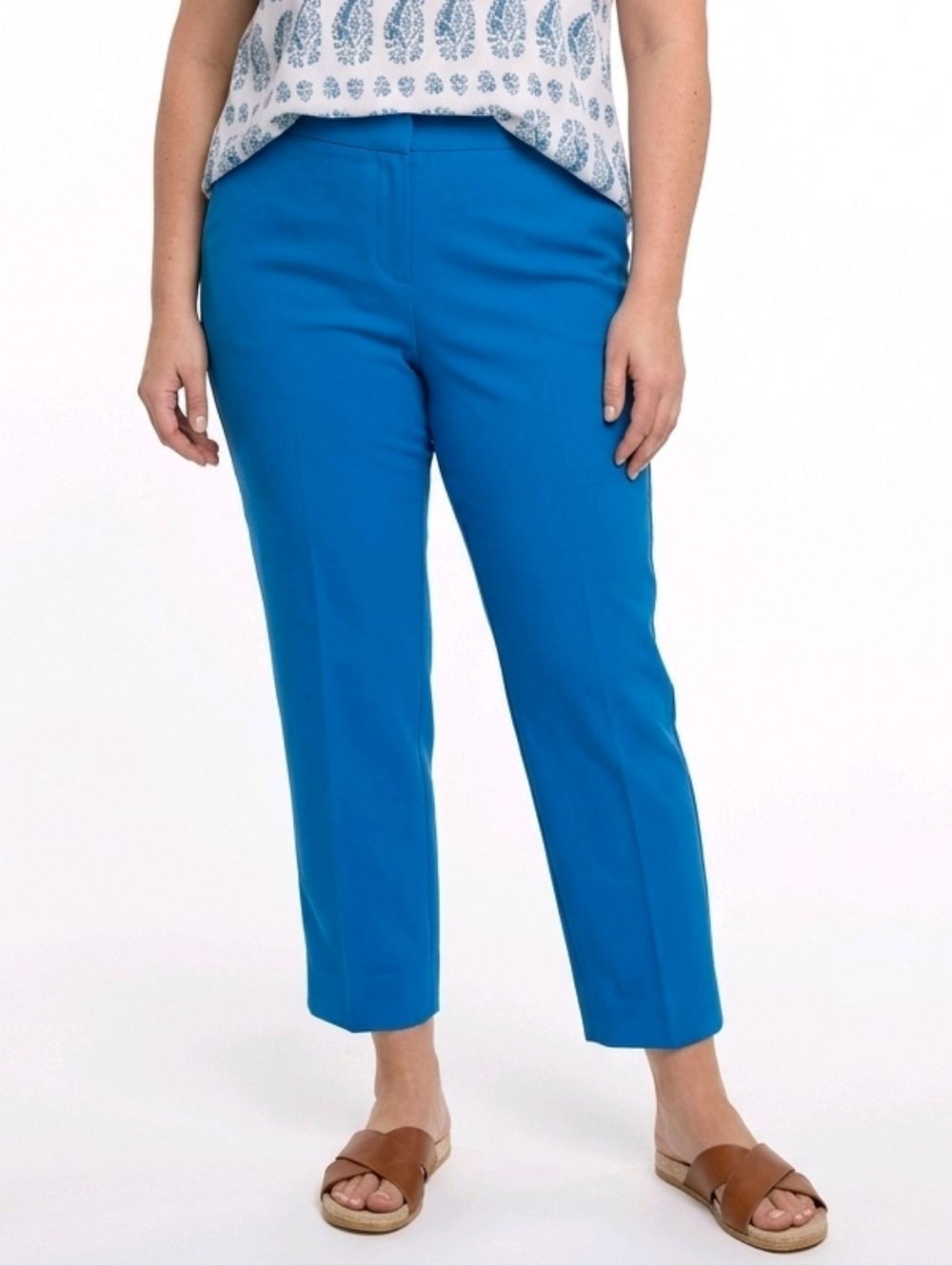 Kasper Riviera Blue Linen Blend Mid-Rise Straight-Leg Ankle Pants  Size 16W